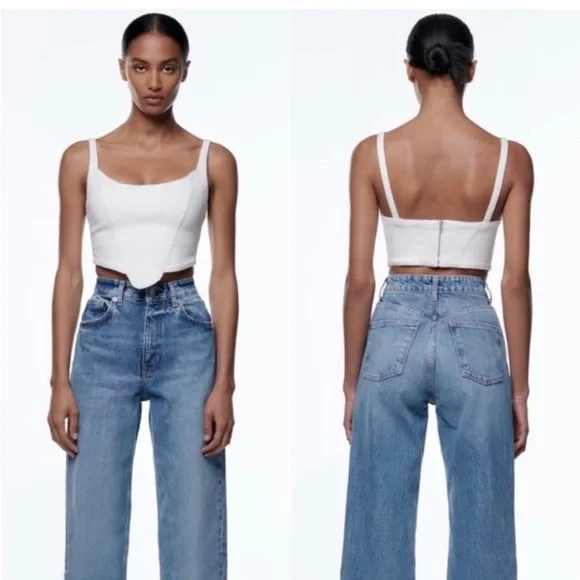 ZARA White Denim Corset Crop Top - XS - Picture 2 of 7